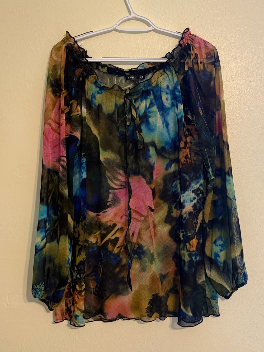Luna Luz Multicolor Floral Sheer Blouse - Pink & Blue